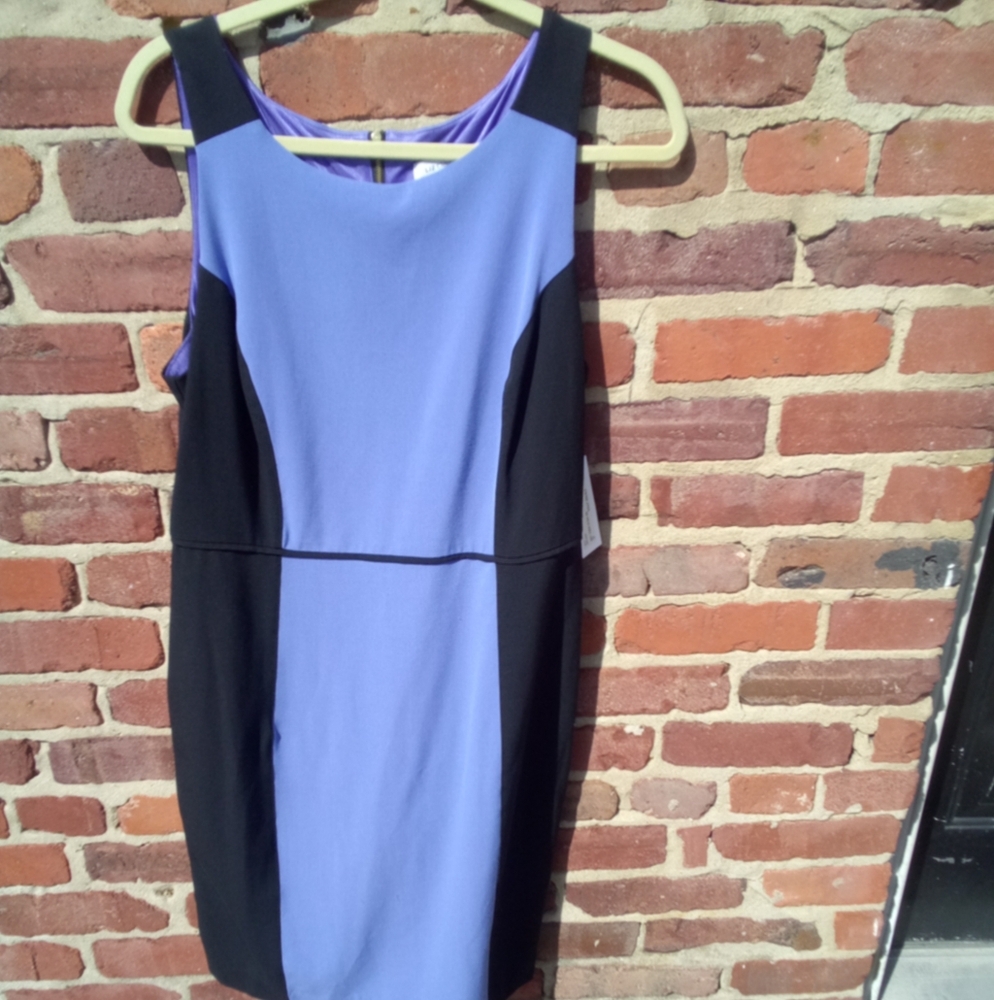 NWT Liz Claiborne Purple Black Sleeveless Stretch Midi Skirt size 12 Body Con